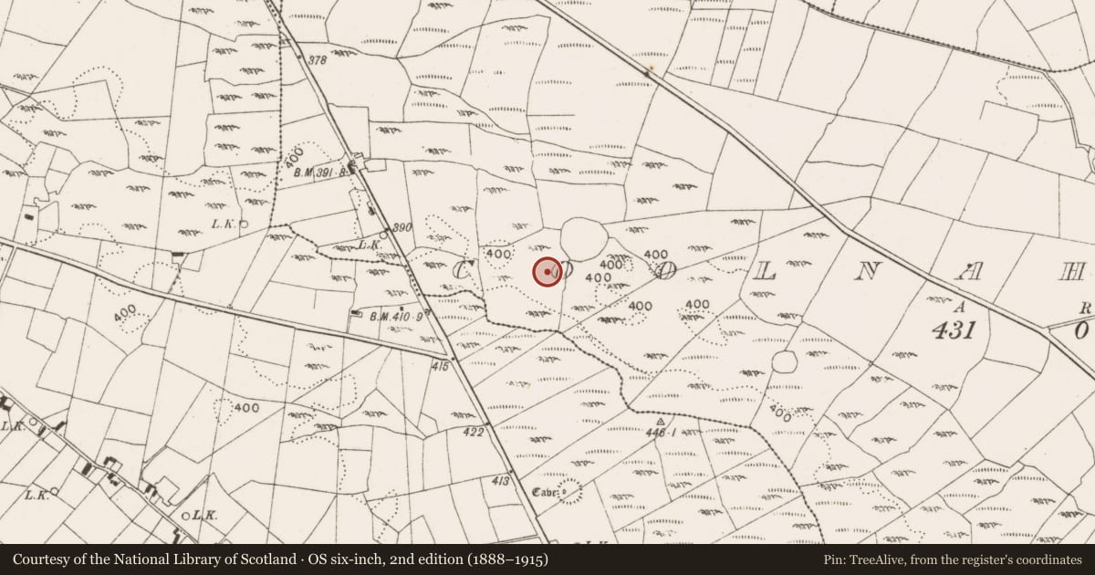 Ordnance Survey six-inch map, 2nd edition (1888–1915) covering the location of Field boundary, Coolnaha North, County Mayo, with a pin at the register's coordinates