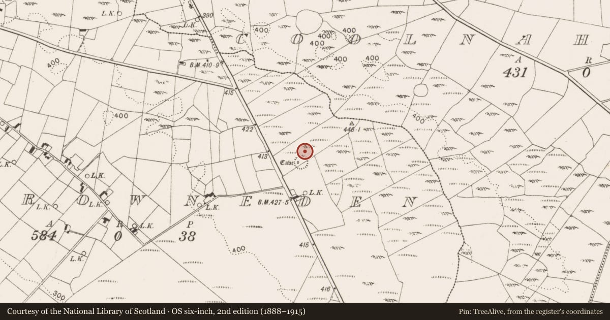 Ordnance Survey six-inch map, 2nd edition (1888–1915) covering the location of Enclosure, Carrowneden (Costello By., Aghamore Par.), County Mayo, with a pin at the register's coordinates