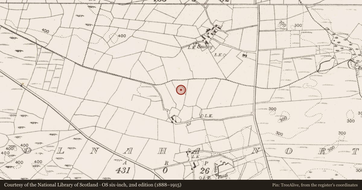 Ordnance Survey six-inch map, 2nd edition (1888–1915) covering the location of Ringfort - cashel, Coolnaha North, County Mayo, with a pin at the register's coordinates
