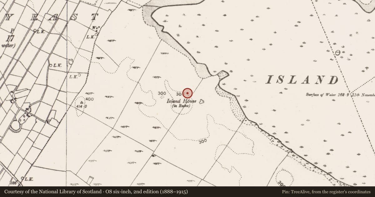 Ordnance Survey six-inch map, 2nd edition (1888–1915) covering the location of Earthwork, Island, County Mayo, with a pin at the register's coordinates