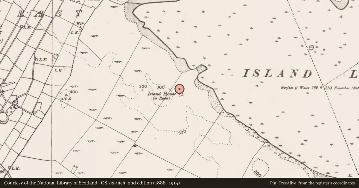 Ordnance Survey six-inch map, 2nd edition (1888–1915) covering the location of Building, Island, County Mayo, with a pin at the register's coordinates