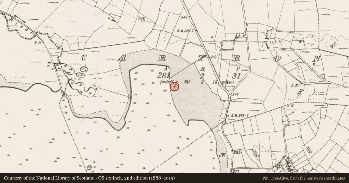 Ordnance Survey six-inch map, 2nd edition (1888–1915) covering the location of Crannog, Cartron (Costello By., Aghamore Par.), County Mayo, with a pin at the register's coordinates