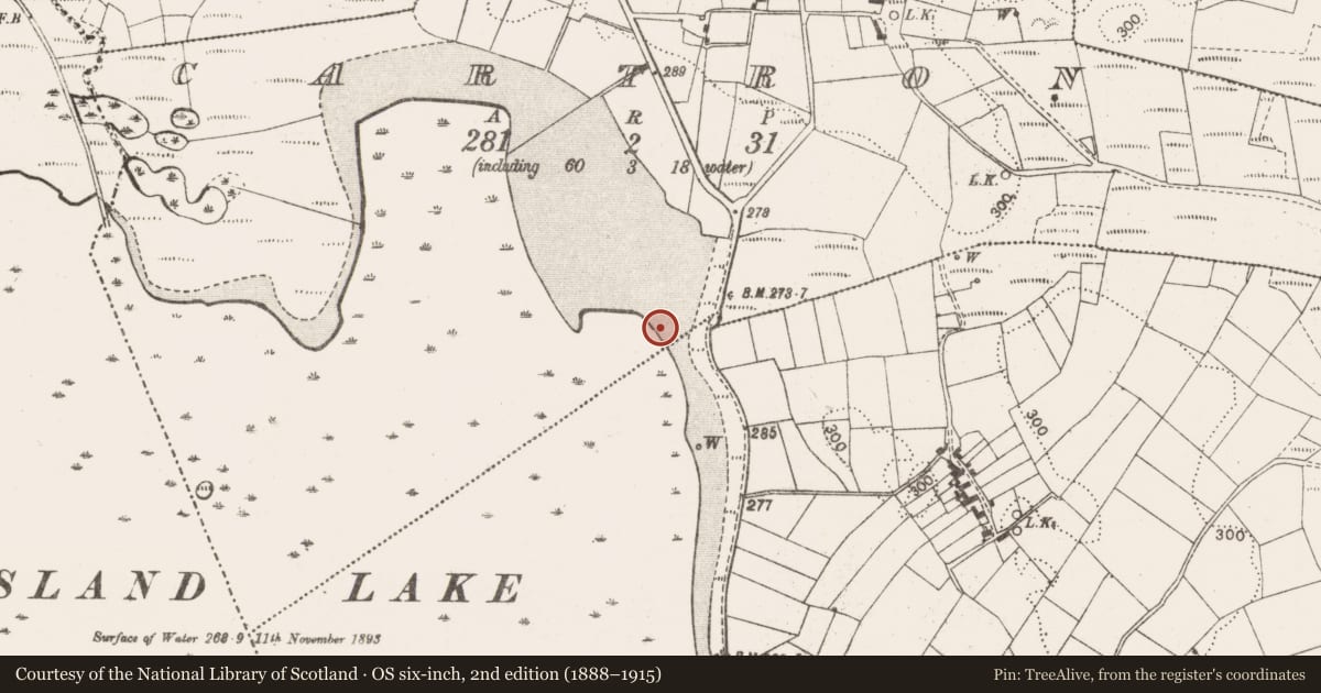 Ordnance Survey six-inch map, 2nd edition (1888–1915) covering the location of Crannog, Cartron (Costello By., Aghamore Par.), County Mayo, with a pin at the register's coordinates