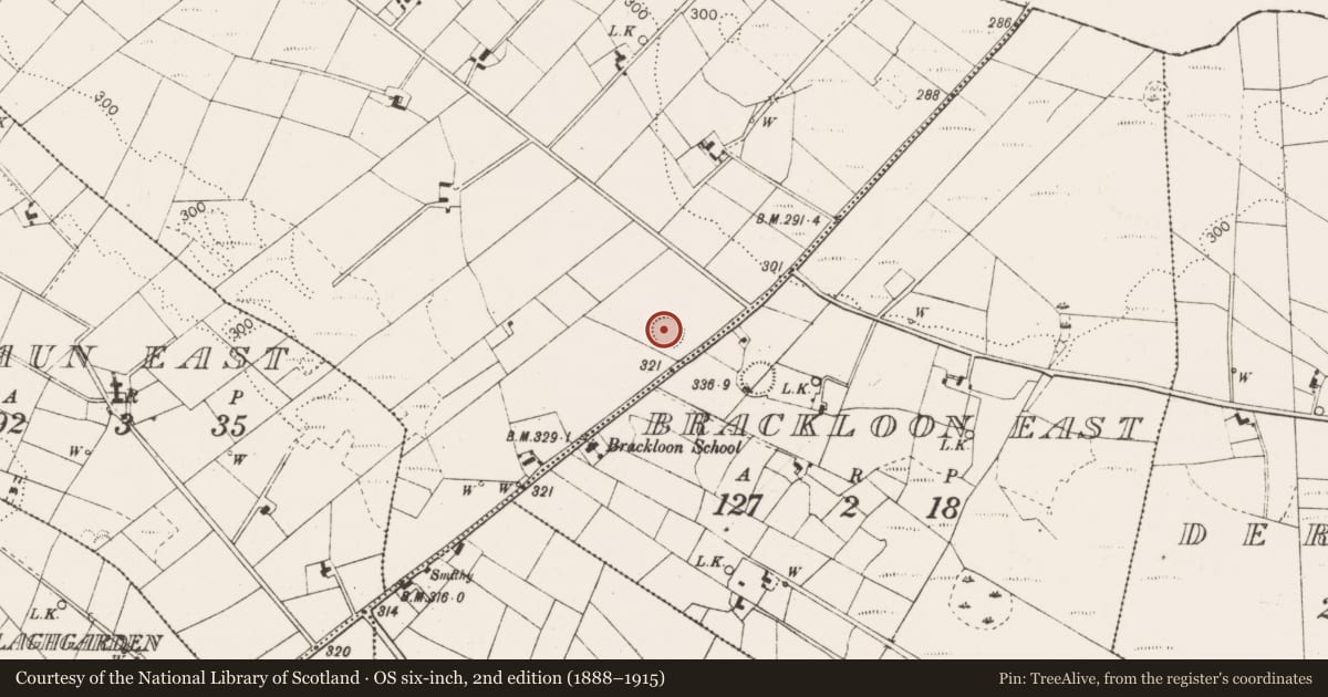 Ordnance Survey six-inch map, 2nd edition (1888–1915) covering the location of Ringfort - rath, Brackloon North, County Mayo, with a pin at the register's coordinates