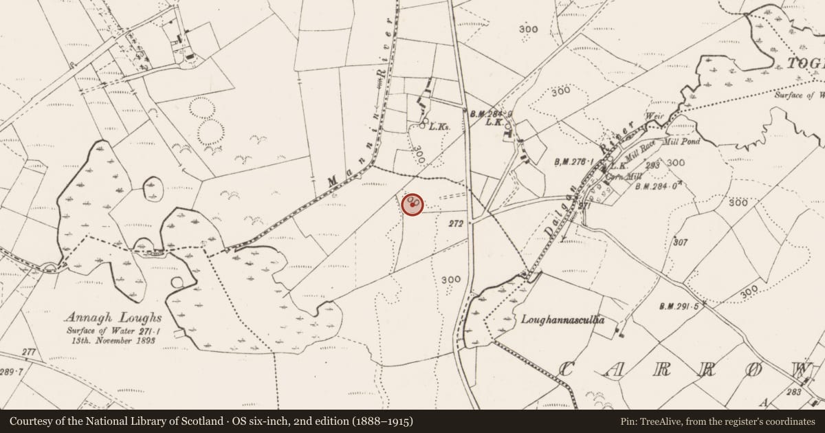 Ordnance Survey six-inch map, 2nd edition (1888–1915) covering the location of Barrow - unclassified, Kilmannin, County Mayo, with a pin at the register's coordinates