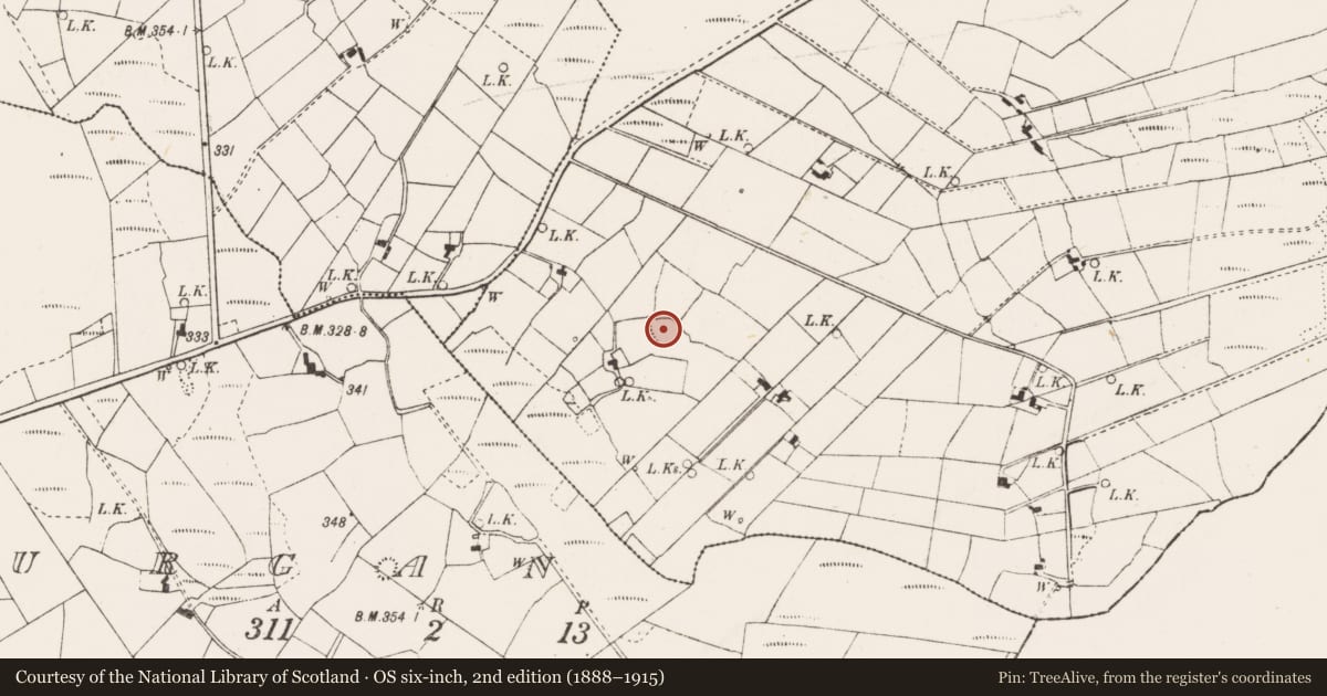 Ordnance Survey six-inch map, 2nd edition (1888–1915) covering the location of Enclosure, Killunagher, County Mayo, with a pin at the register's coordinates