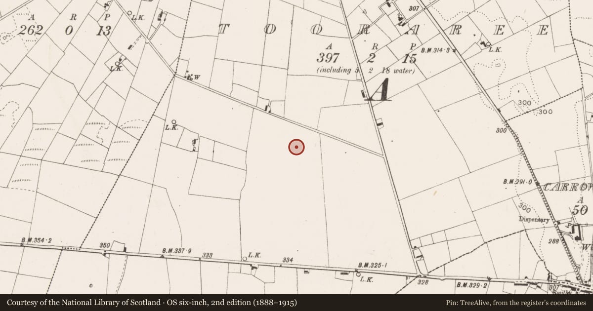 Ordnance Survey six-inch map, 2nd edition (1888–1915) covering the location of Enclosure, Tooraree, County Mayo, with a pin at the register's coordinates