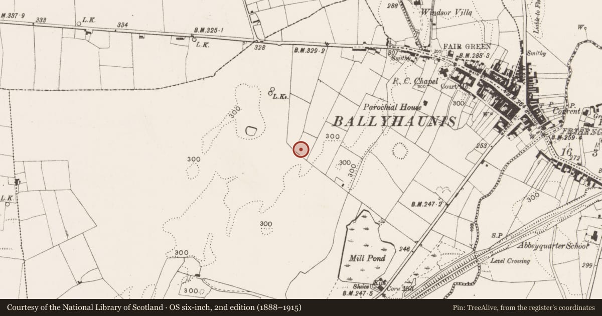 Ordnance Survey six-inch map, 2nd edition (1888–1915) covering the location of Enclosure, Hazelhill, County Mayo, with a pin at the register's coordinates