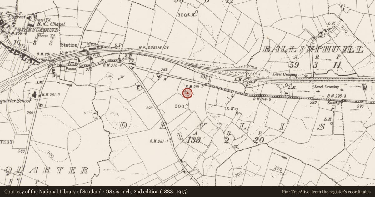 Ordnance Survey six-inch map, 2nd edition (1888–1915) covering the location of Enclosure, Devlis, County Mayo, with a pin at the register's coordinates