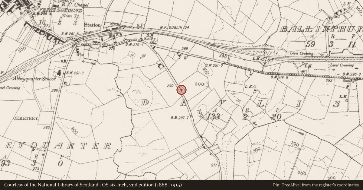 Ordnance Survey six-inch map, 2nd edition (1888–1915) covering the location of Enclosure, Devlis, County Mayo, with a pin at the register's coordinates