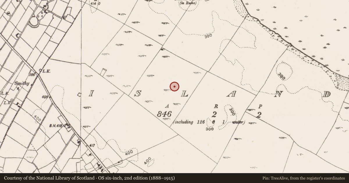 Ordnance Survey six-inch map, 2nd edition (1888–1915) covering the location of Earthwork, Island, County Mayo, with a pin at the register's coordinates
