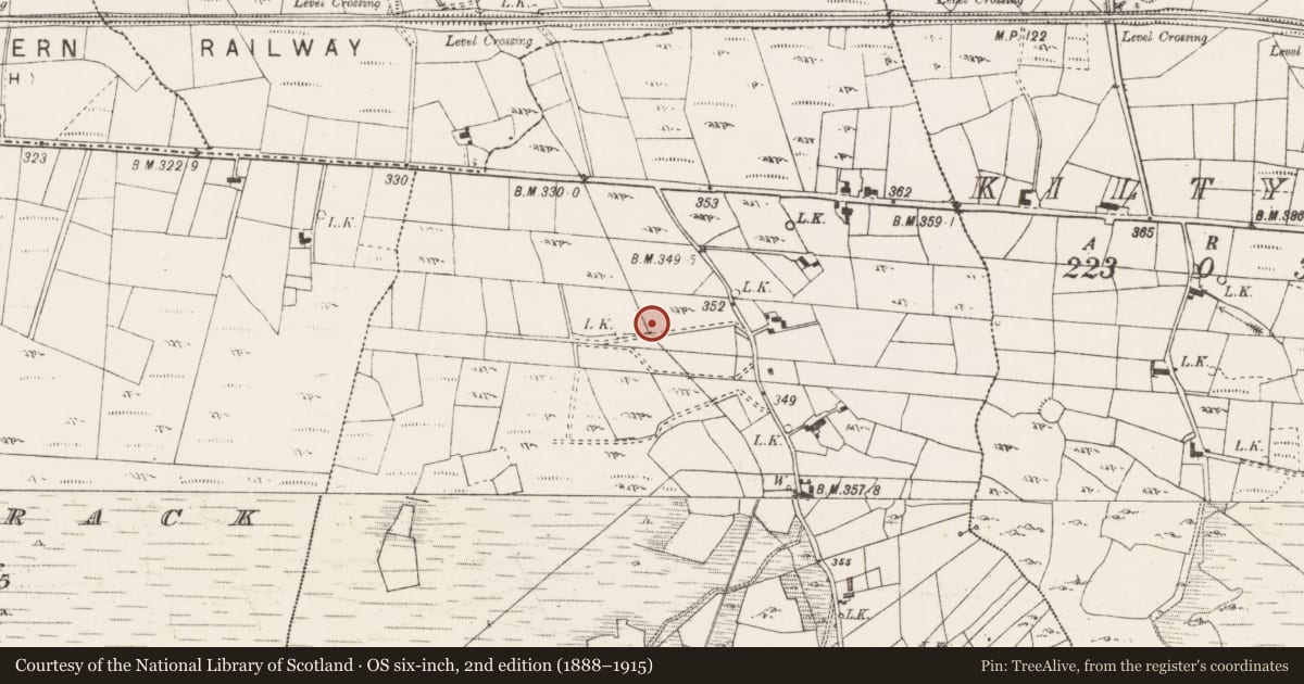 Ordnance Survey six-inch map, 2nd edition (1888–1915) covering the location of Fulacht fia, Scregg (Costello By., Annagh Par.), County Mayo, with a pin at the register's coordinates
