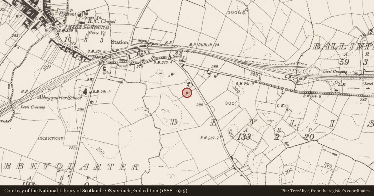 Ordnance Survey six-inch map, 2nd edition (1888–1915) covering the location of Fulacht fia, Devlis, County Mayo, with a pin at the register's coordinates