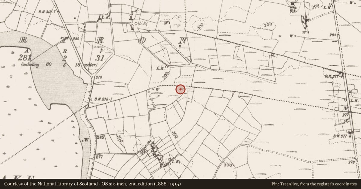 Ordnance Survey six-inch map, 2nd edition (1888–1915) covering the location of Burnt mound, Annagh, County Mayo, with a pin at the register's coordinates
