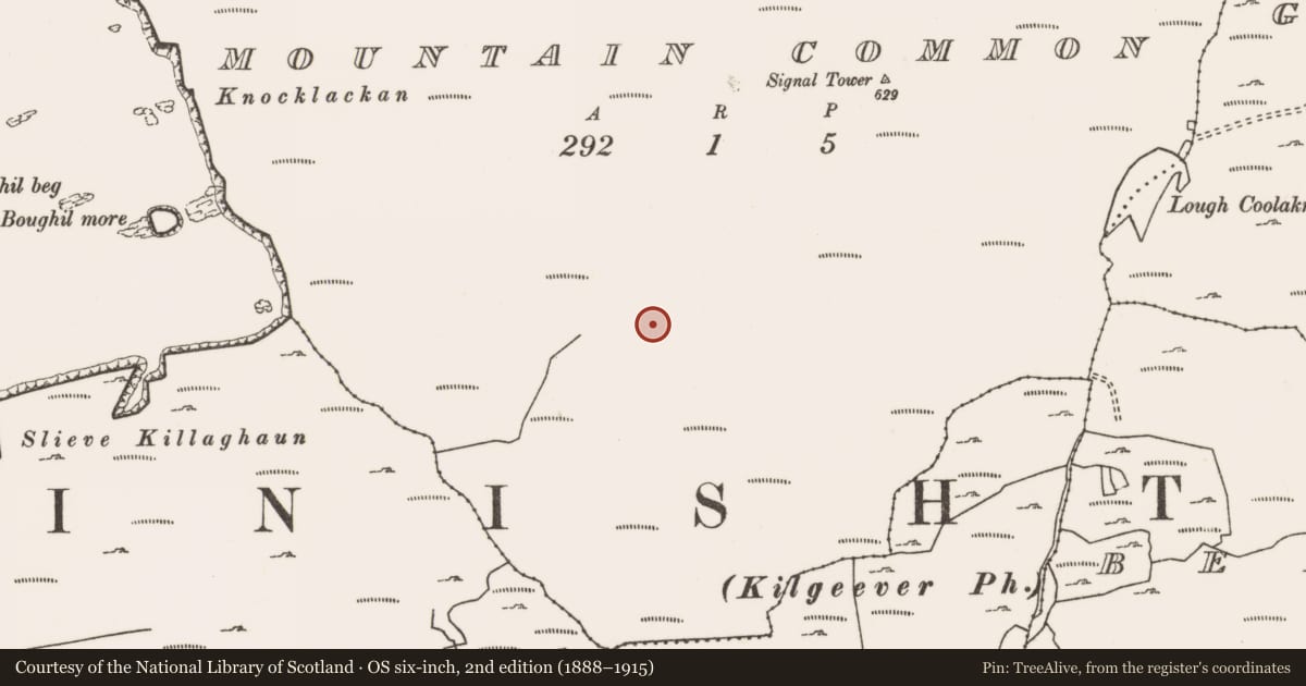 Ordnance Survey six-inch map, 2nd edition (1888–1915) covering the location of House - indeterminate date, Mountain Common, County Mayo, with a pin at the register's coordinates