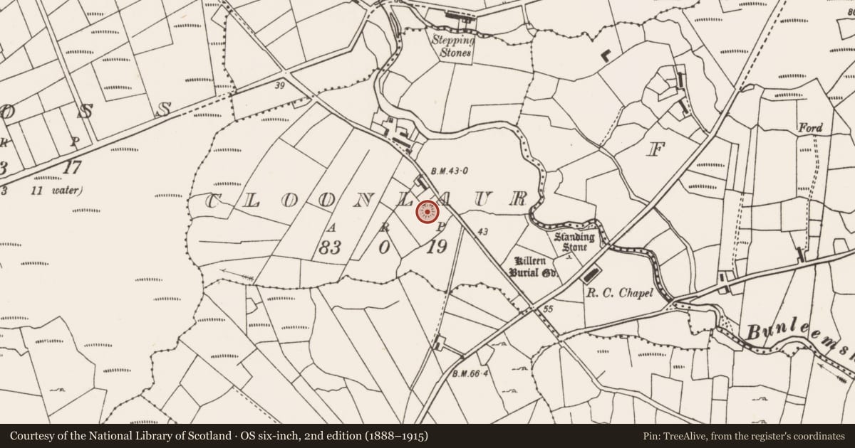 Ordnance Survey six-inch map, 2nd edition (1888–1915) covering the location of Ringfort - rath, Cloonlaur, County Mayo, with a pin at the register's coordinates