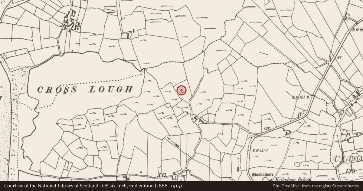 Ordnance Survey six-inch map, 2nd edition (1888–1915) covering the location of Enclosure, Killadoon, County Mayo, with a pin at the register's coordinates