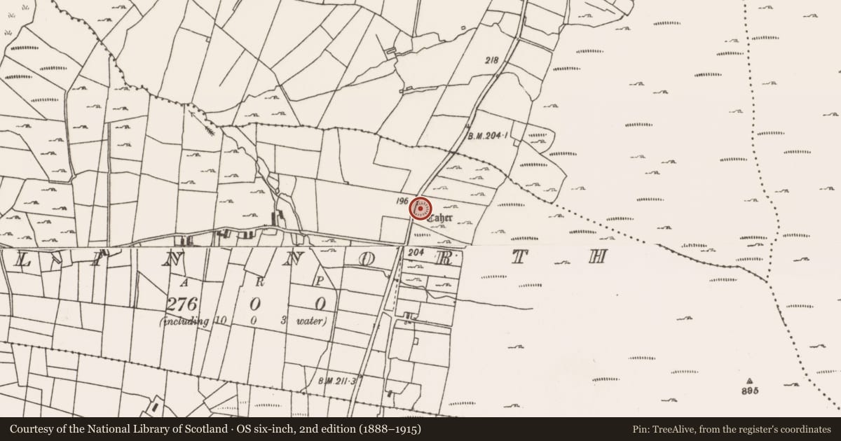 Ordnance Survey six-inch map, 2nd edition (1888–1915) covering the location of Enclosure, Devlin North, County Mayo, with a pin at the register's coordinates