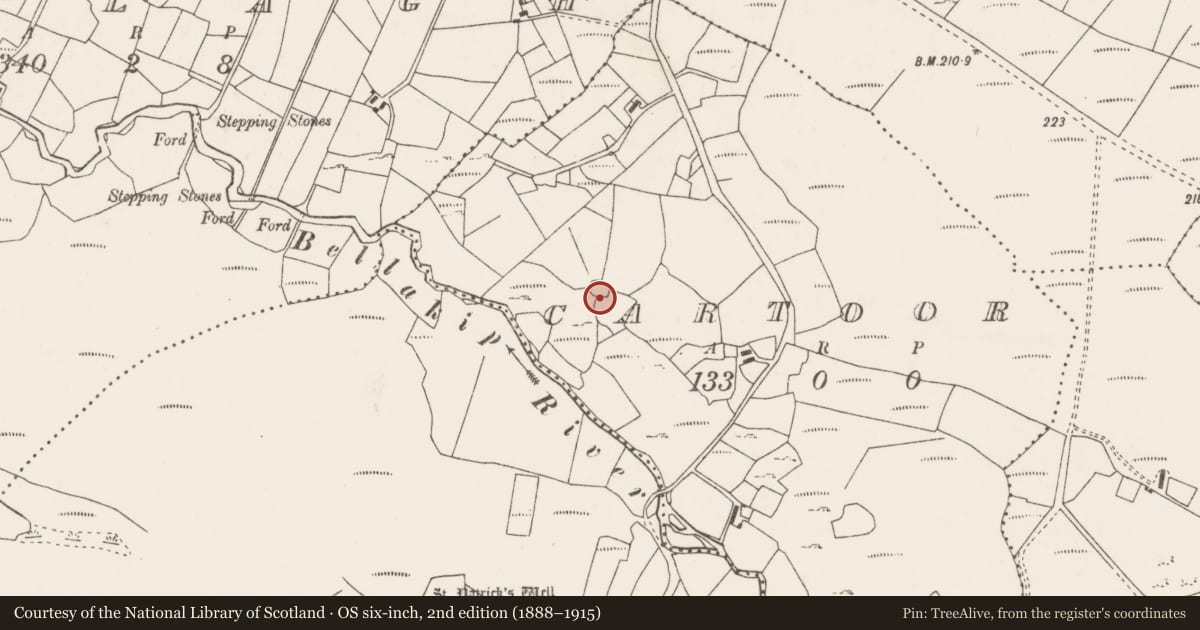 Ordnance Survey six-inch map, 2nd edition (1888–1915) covering the location of Enclosure, Cartoor, County Mayo, with a pin at the register's coordinates