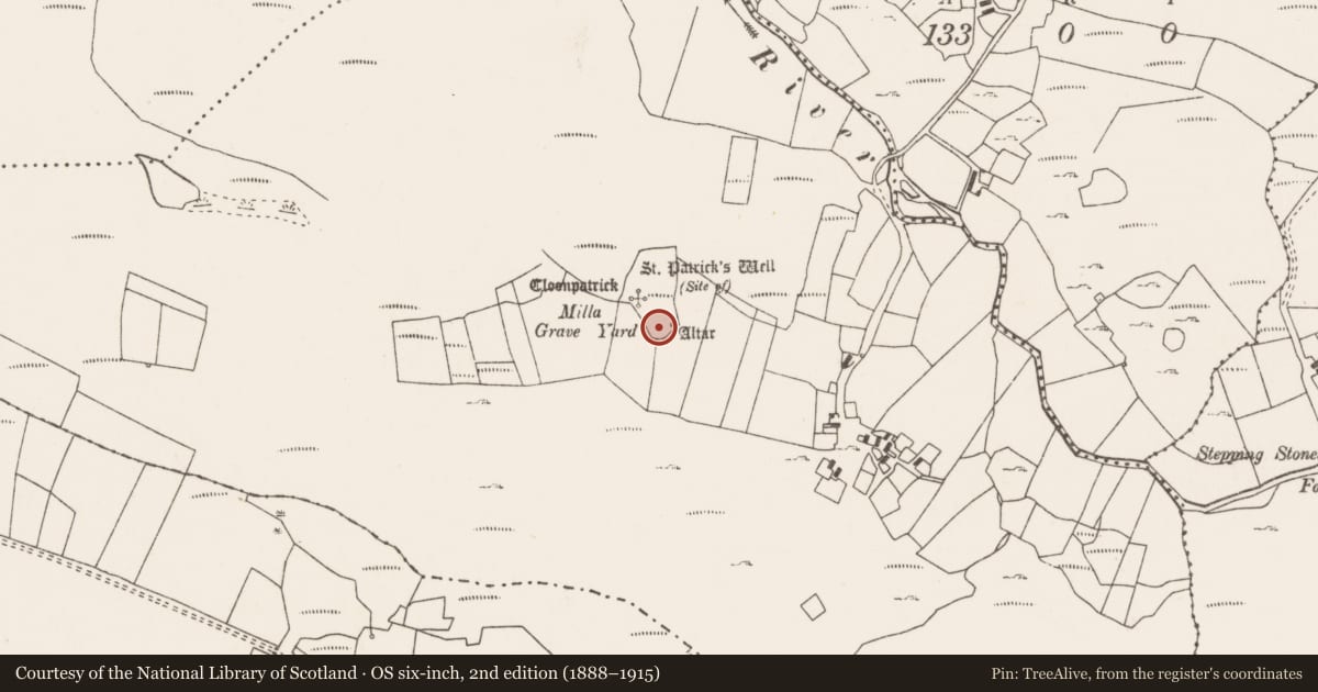 Ordnance Survey six-inch map, 2nd edition (1888–1915) covering the location of Burial ground, Furgill, County Mayo, with a pin at the register's coordinates