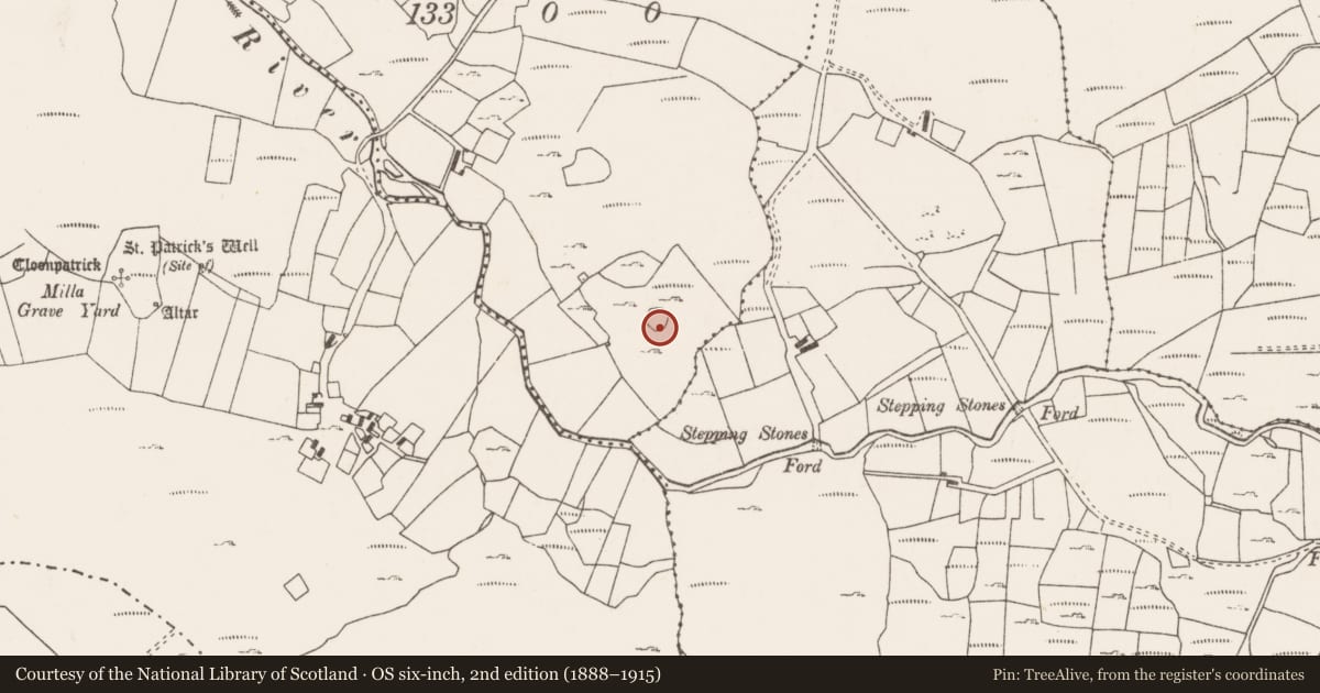 Ordnance Survey six-inch map, 2nd edition (1888–1915) covering the location of Ringfort - cashel, Cartoor, County Mayo, with a pin at the register's coordinates