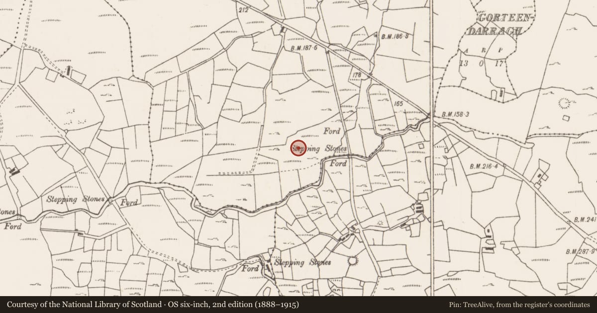 Ordnance Survey six-inch map, 2nd edition (1888–1915) covering the location of Metalworking site, Glenbaun, County Mayo, with a pin at the register's coordinates