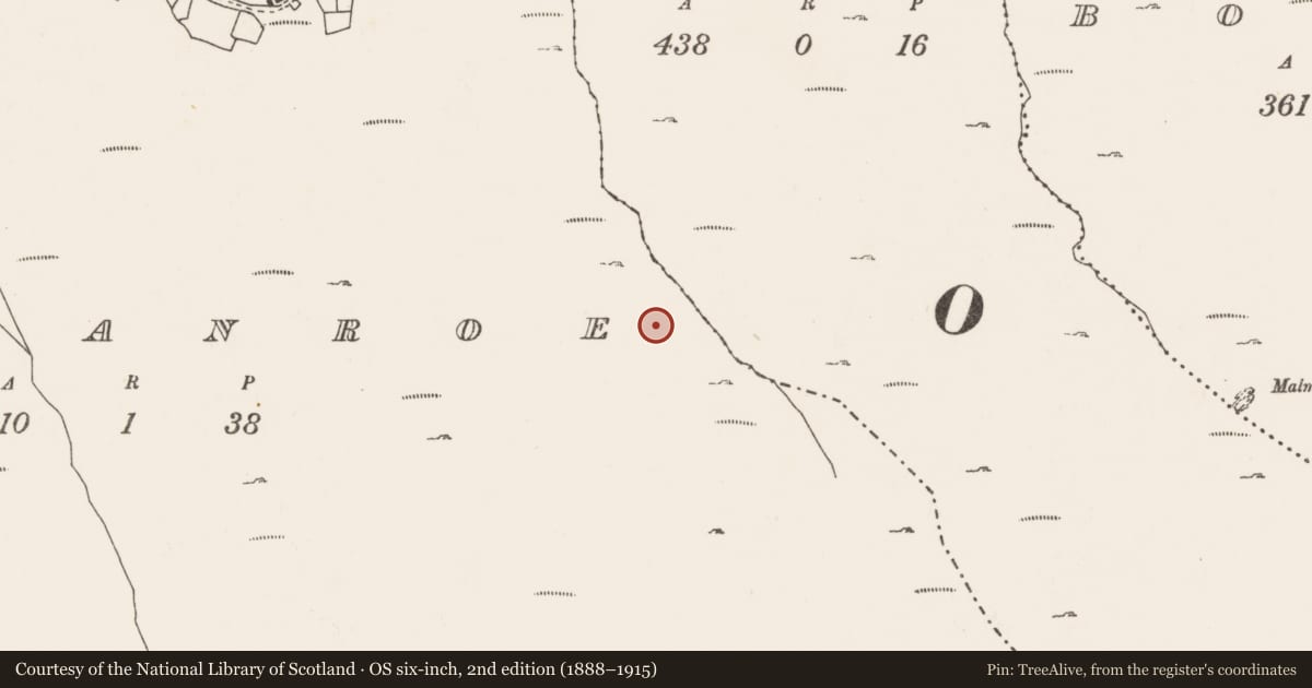 Ordnance Survey six-inch map, 2nd edition (1888–1915) covering the location of Booley hut, Cregganroe, County Mayo, with a pin at the register's coordinates