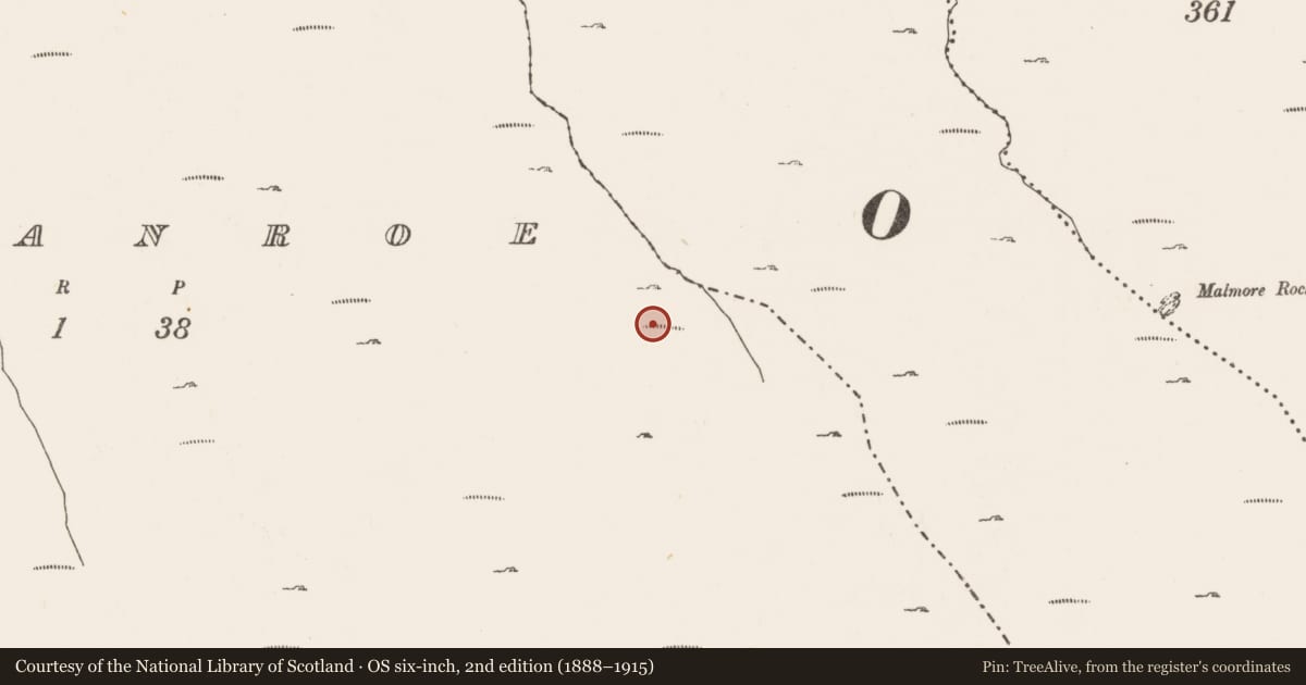 Ordnance Survey six-inch map, 2nd edition (1888–1915) covering the location of Booley hut, Cregganroe, County Mayo, with a pin at the register's coordinates