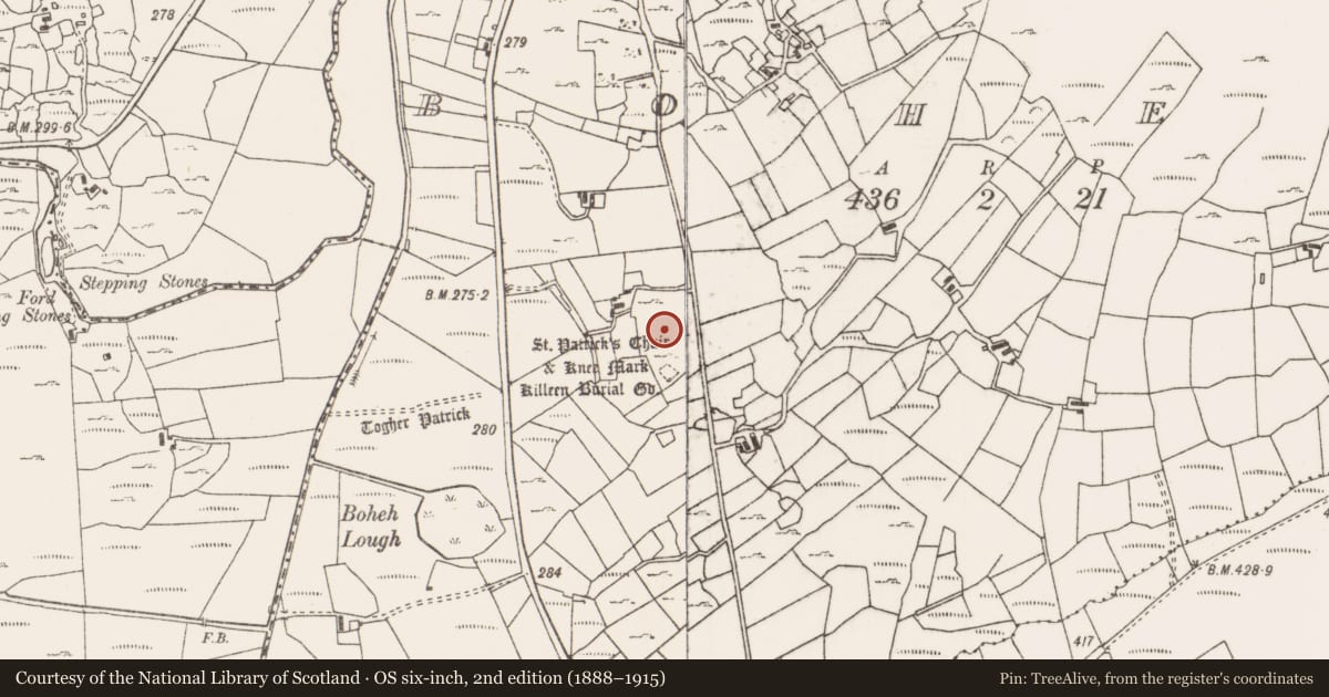Ordnance Survey six-inch map, 2nd edition (1888–1915) covering the location of Rock art, Boheh (Murrisk By., Aghagower. Par.), County Mayo, with a pin at the register's coordinates