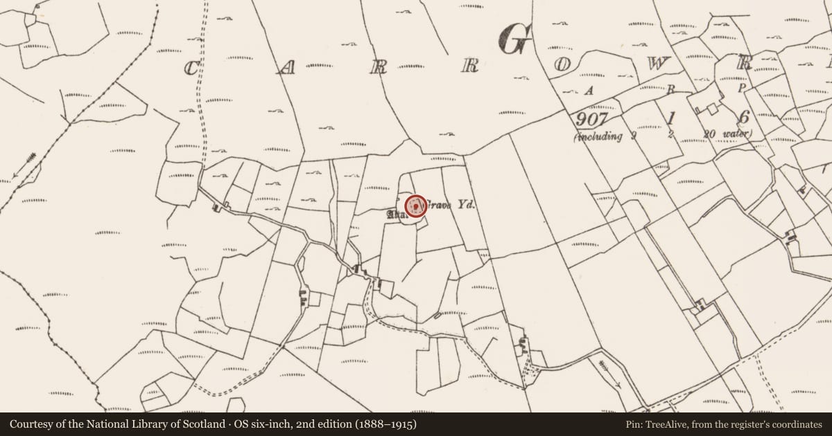 Ordnance Survey six-inch map, 2nd edition (1888–1915) covering the location of Leacht, Carrowrevagh, County Mayo, with a pin at the register's coordinates