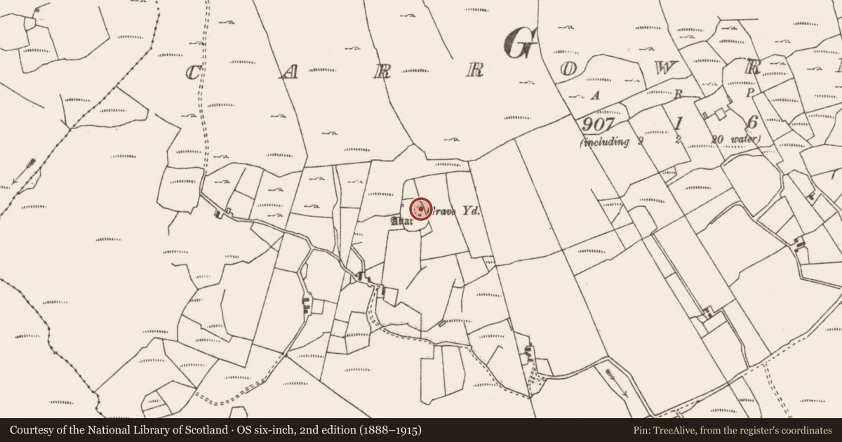 Ordnance Survey six-inch map, 2nd edition (1888–1915) covering the location of Burial ground, Carrowrevagh, County Mayo, with a pin at the register's coordinates