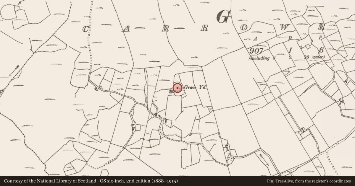 Ordnance Survey six-inch map, 2nd edition (1888–1915) covering the location of Ecclesiastical enclosure, Carrowrevagh, County Mayo, with a pin at the register's coordinates