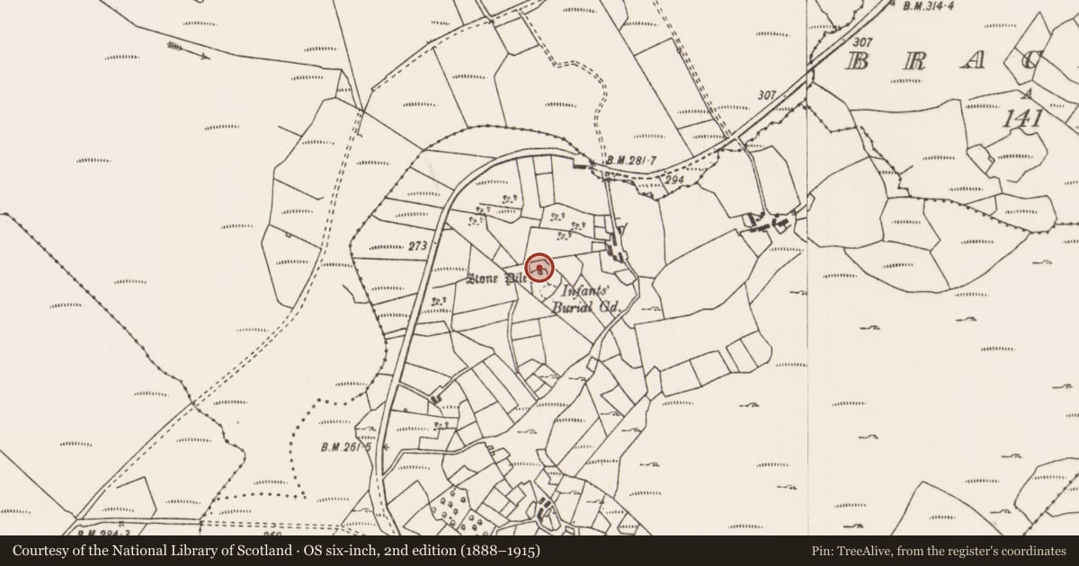 Ordnance Survey six-inch map, 2nd edition (1888–1915) covering the location of Penitential station, Carrowkennedy, County Mayo, with a pin at the register's coordinates