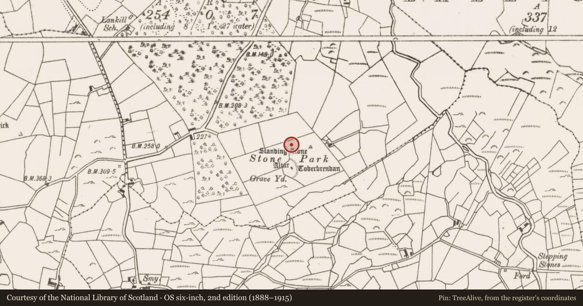Ordnance Survey six-inch map, 2nd edition (1888–1915) covering the location of Enclosure, Lankill, County Mayo, with a pin at the register's coordinates