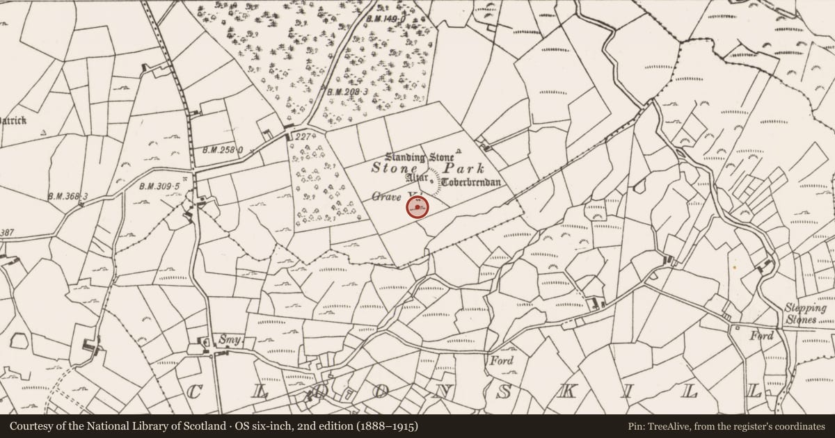 Ordnance Survey six-inch map, 2nd edition (1888–1915) covering the location of Mound, Lankill, County Mayo, with a pin at the register's coordinates
