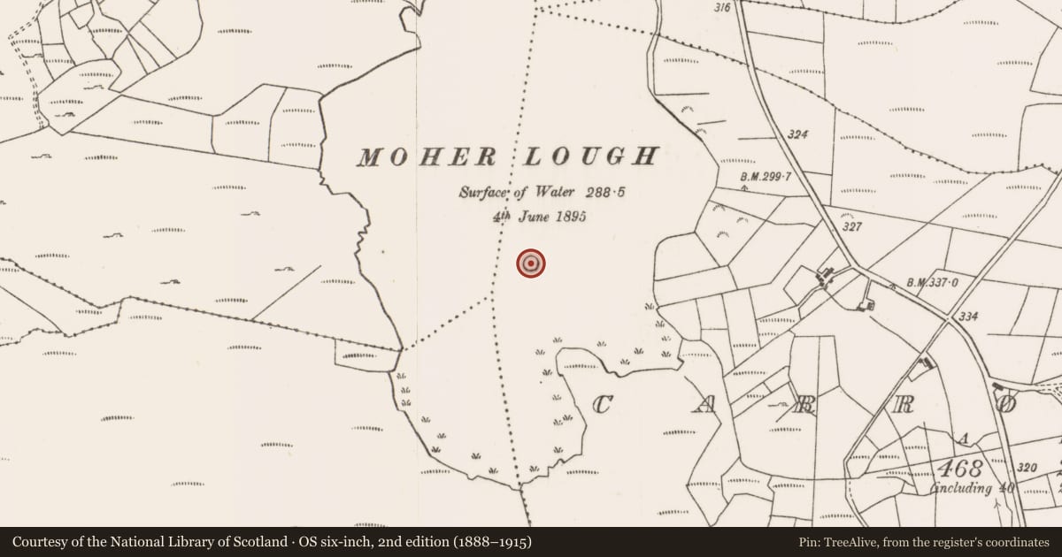 Ordnance Survey six-inch map, 2nd edition (1888–1915) covering the location of Building, Carrowmore (Murrisk By., Aghagower. Par.), County Mayo, with a pin at the register's coordinates