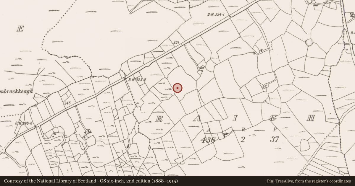 Ordnance Survey six-inch map, 2nd edition (1888–1915) covering the location of Enclosure, Raigh, County Mayo, with a pin at the register's coordinates