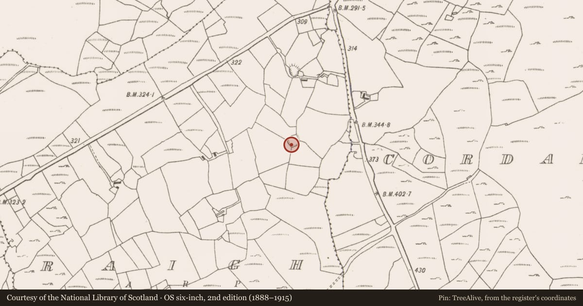 Ordnance Survey six-inch map, 2nd edition (1888–1915) covering the location of Ringfort - rath, Raigh, County Mayo, with a pin at the register's coordinates