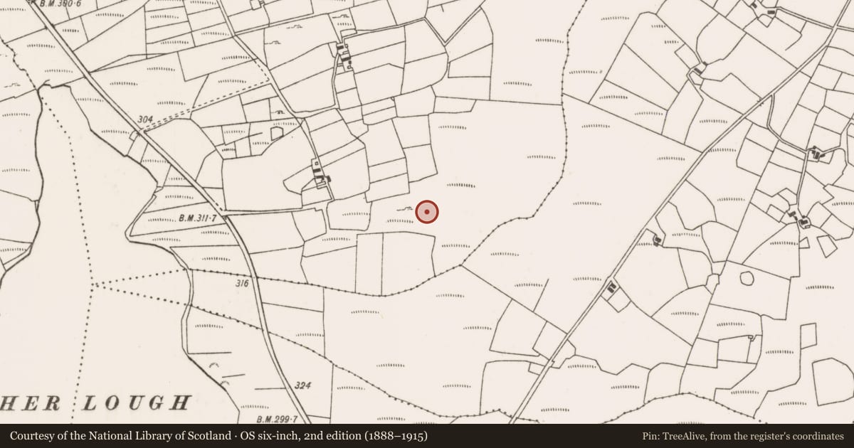 Ordnance Survey six-inch map, 2nd edition (1888–1915) covering the location of Barrow - ring-barrow, Liscarney, County Mayo, with a pin at the register's coordinates