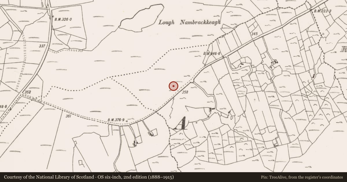 Ordnance Survey six-inch map, 2nd edition (1888–1915) covering the location of Enclosure, Keelkill, County Mayo, with a pin at the register's coordinates