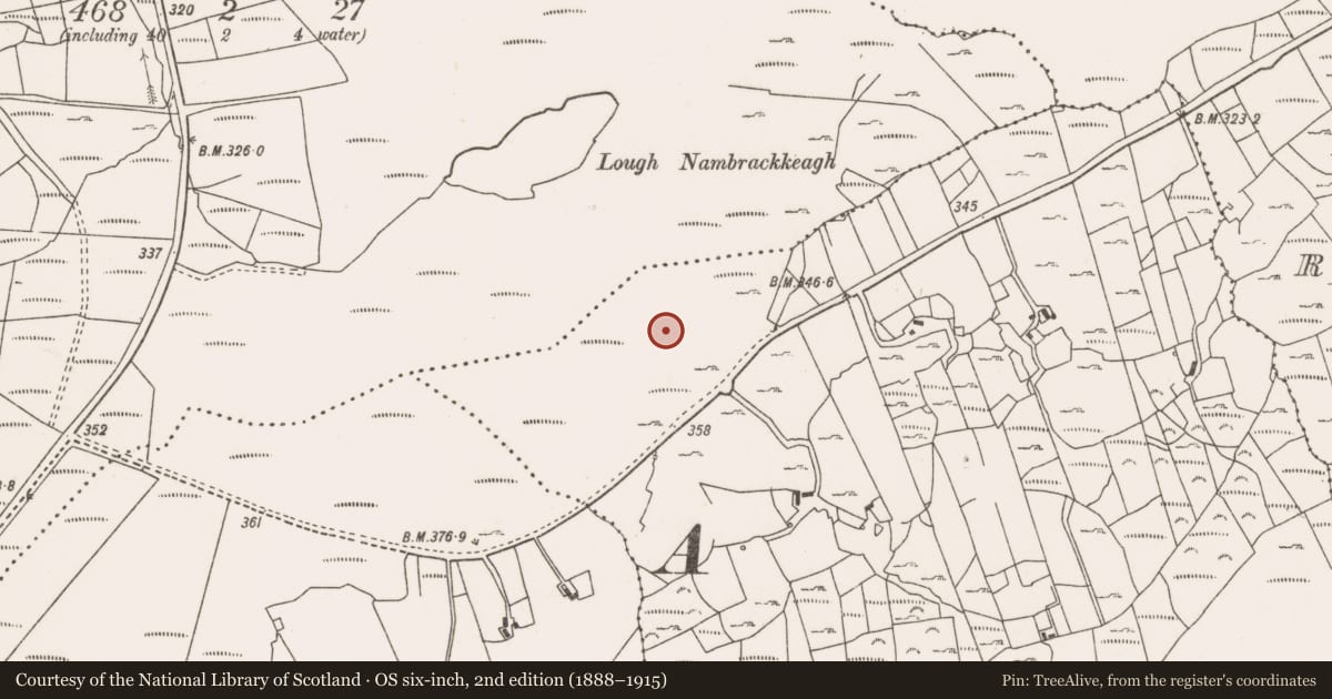 Ordnance Survey six-inch map, 2nd edition (1888–1915) covering the location of Enclosure, Keelkill, County Mayo, with a pin at the register's coordinates