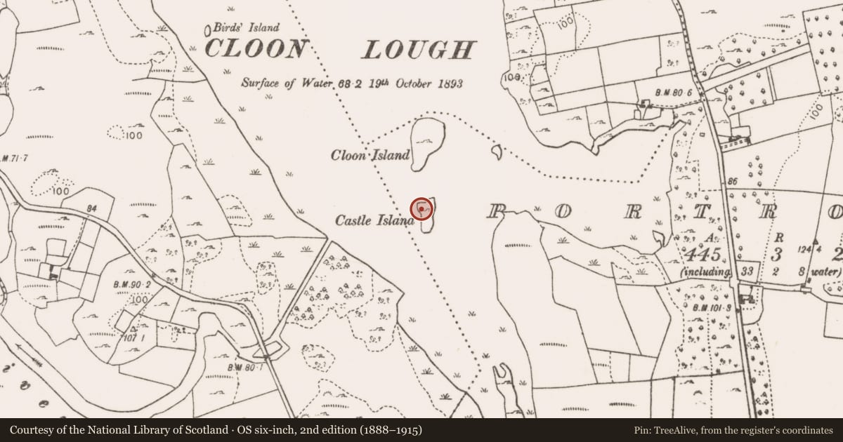 Ordnance Survey six-inch map, 2nd edition (1888–1915) covering the location of Castle - unclassified, Portroyal, County Mayo, with a pin at the register's coordinates