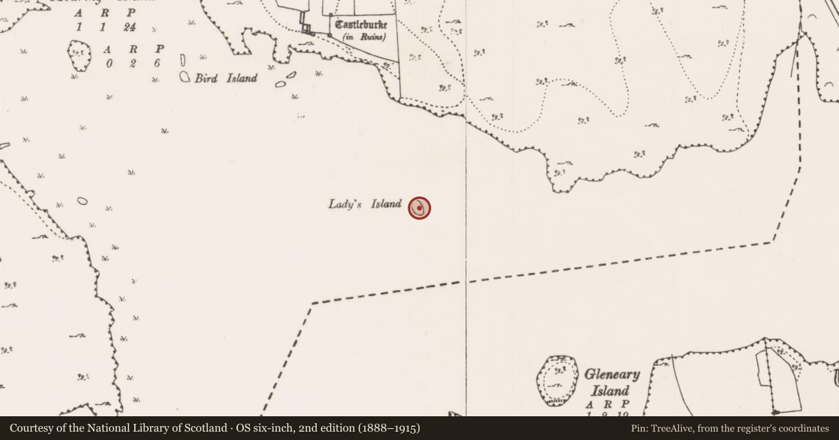 Ordnance Survey six-inch map, 2nd edition (1888–1915) covering the location of Crannog, Lough Carra, County Mayo, with a pin at the register's coordinates