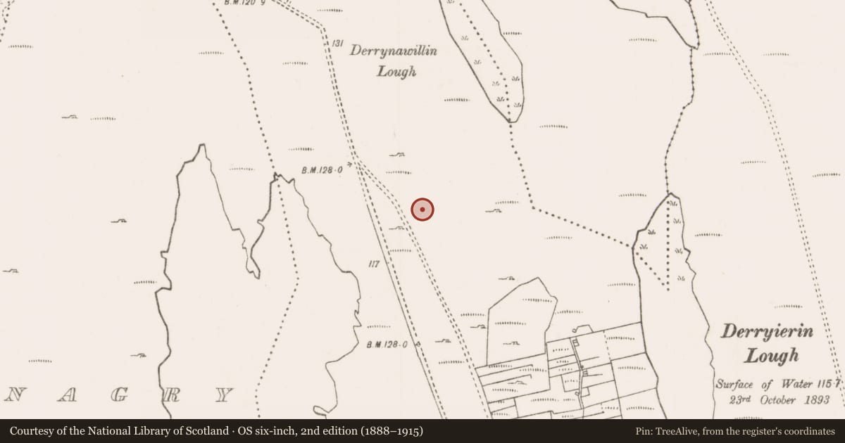 Ordnance Survey six-inch map, 2nd edition (1888–1915) covering the location of Enclosure, Drumminroe West, County Mayo, with a pin at the register's coordinates