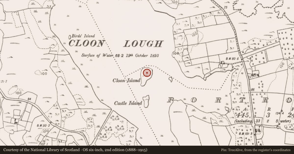 Ordnance Survey six-inch map, 2nd edition (1888–1915) covering the location of Building, Portroyal, County Mayo, with a pin at the register's coordinates
