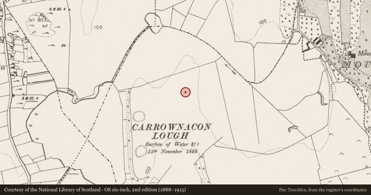 Ordnance Survey six-inch map, 2nd edition (1888–1915) covering the location of Enclosure, Parks, County Mayo, with a pin at the register's coordinates