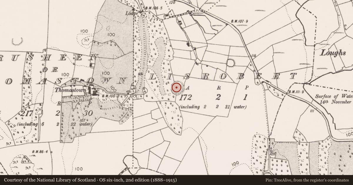 Ordnance Survey six-inch map, 2nd edition (1888–1915) covering the location of Ringfort - rath, Lisrobert, County Mayo, with a pin at the register's coordinates