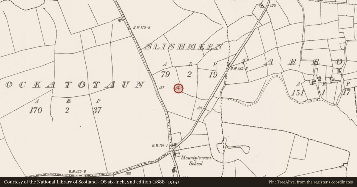 Ordnance Survey six-inch map, 2nd edition (1888–1915) covering the location of Ringfort - rath, Slishmeen, County Mayo, with a pin at the register's coordinates