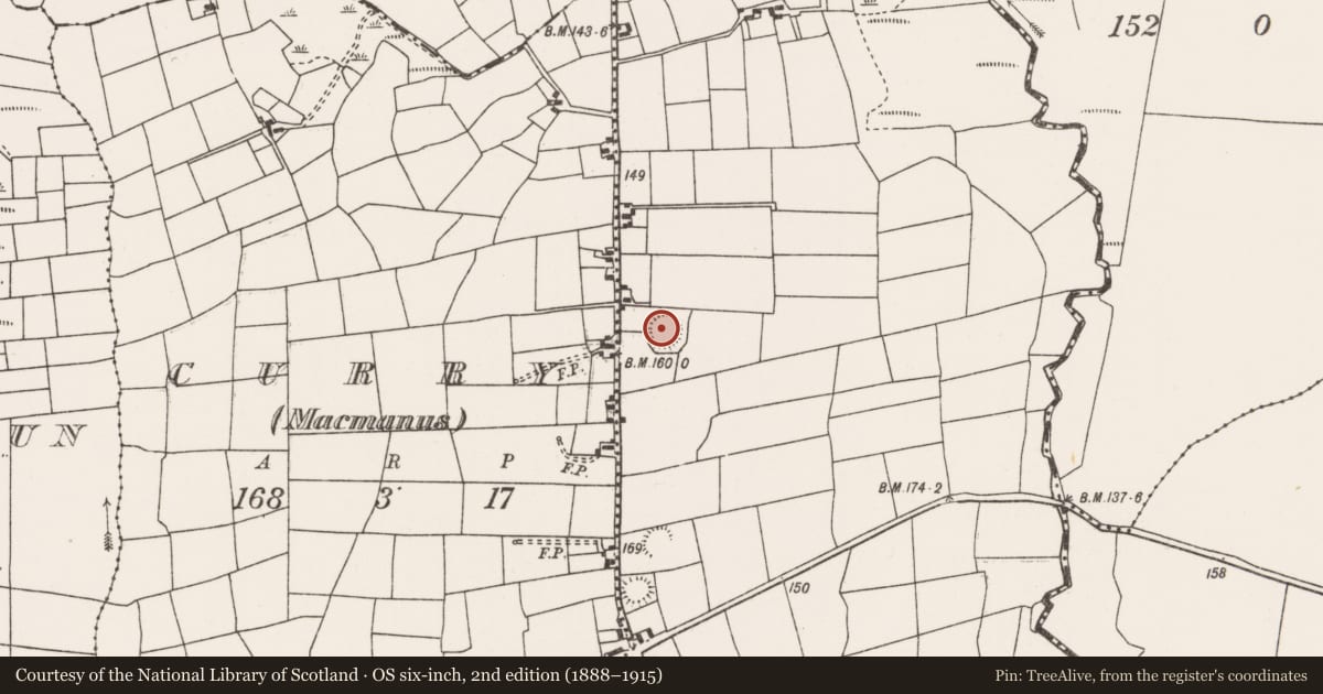 Ordnance Survey six-inch map, 2nd edition (1888–1915) covering the location of Ringfort - rath, Curry (Kirwan), County Mayo, with a pin at the register's coordinates