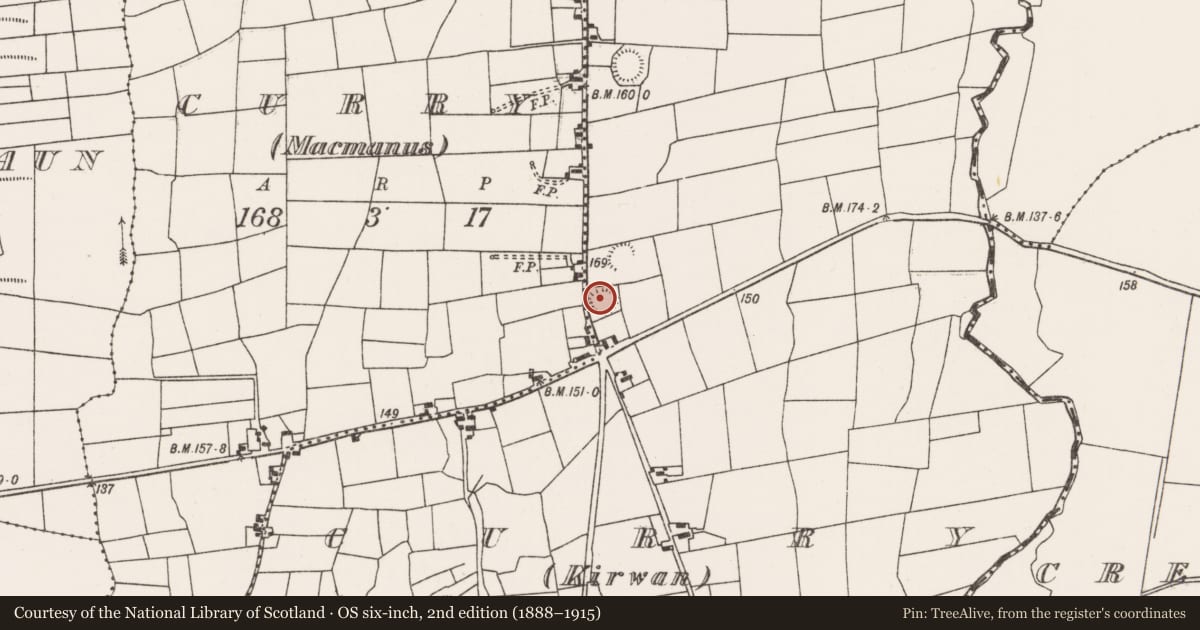 Ordnance Survey six-inch map, 2nd edition (1888–1915) covering the location of Ringfort - rath, Curry (Kirwan), County Mayo, with a pin at the register's coordinates